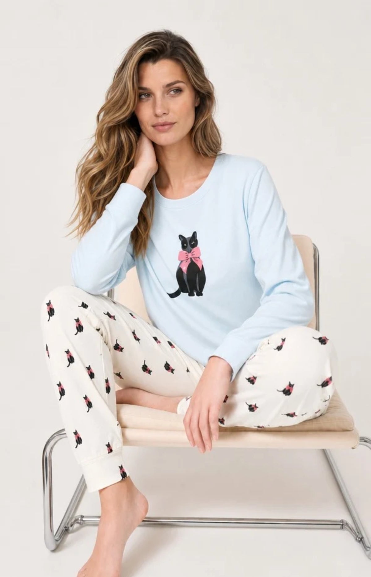 Pyjama en jersey de coton léger Femme Kitty ivoire 4