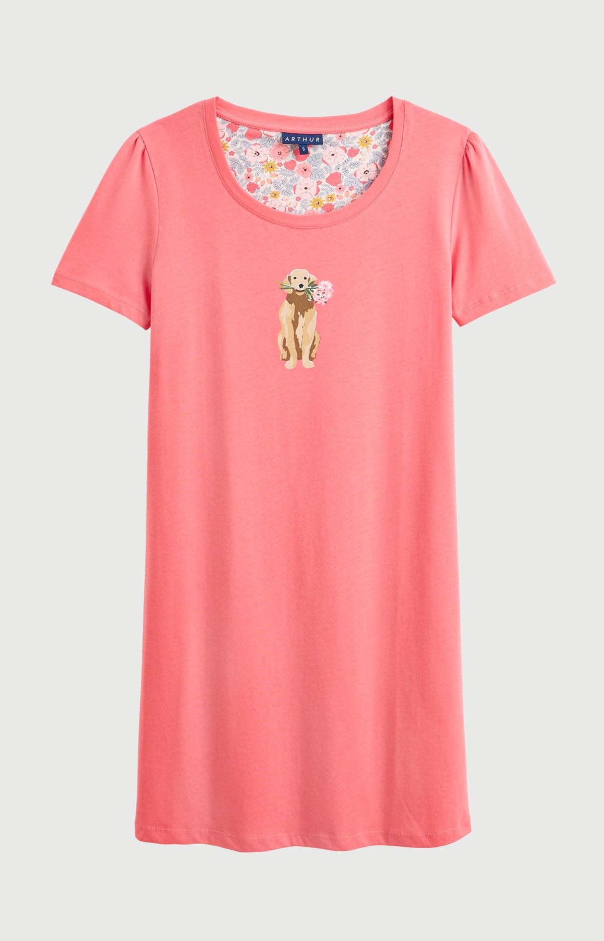 Chemise de nuit Femme Nina Manches courtes Imprimé chien labrador avec fleurs 3