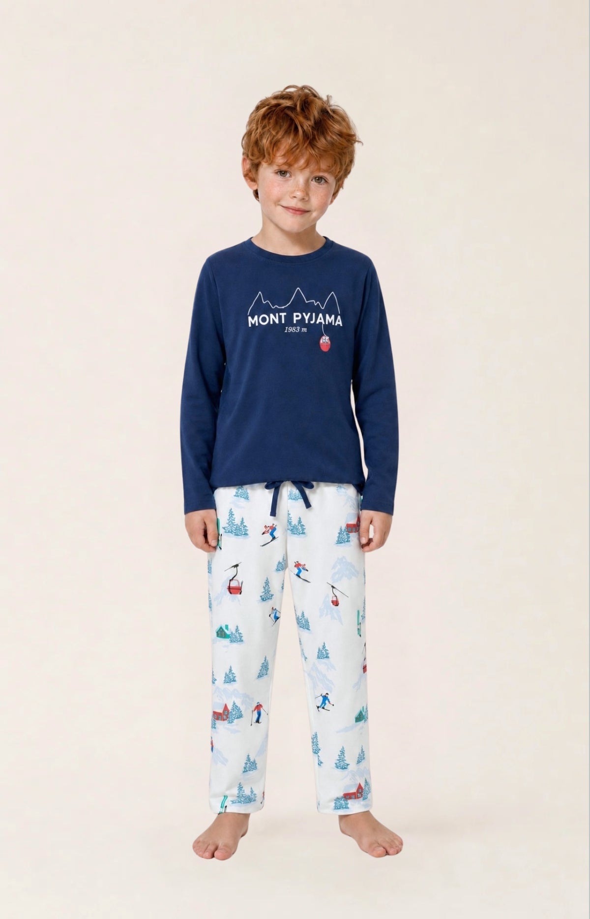 Pyjama enfant en jersey de coton épais Rêves au sommet blanc 1