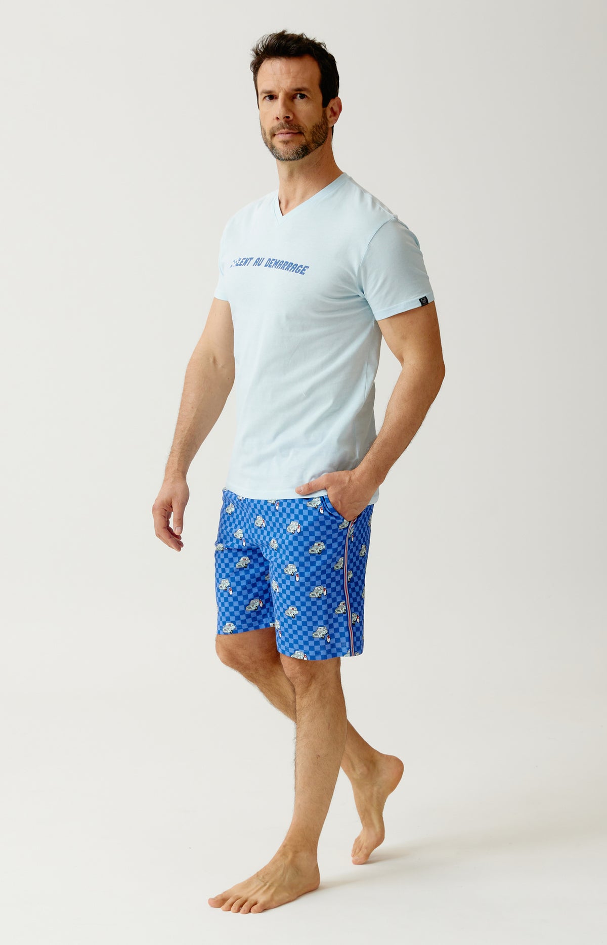 Pyjashort en jersey de coton léger Homme Lent au démarrage bleu 1