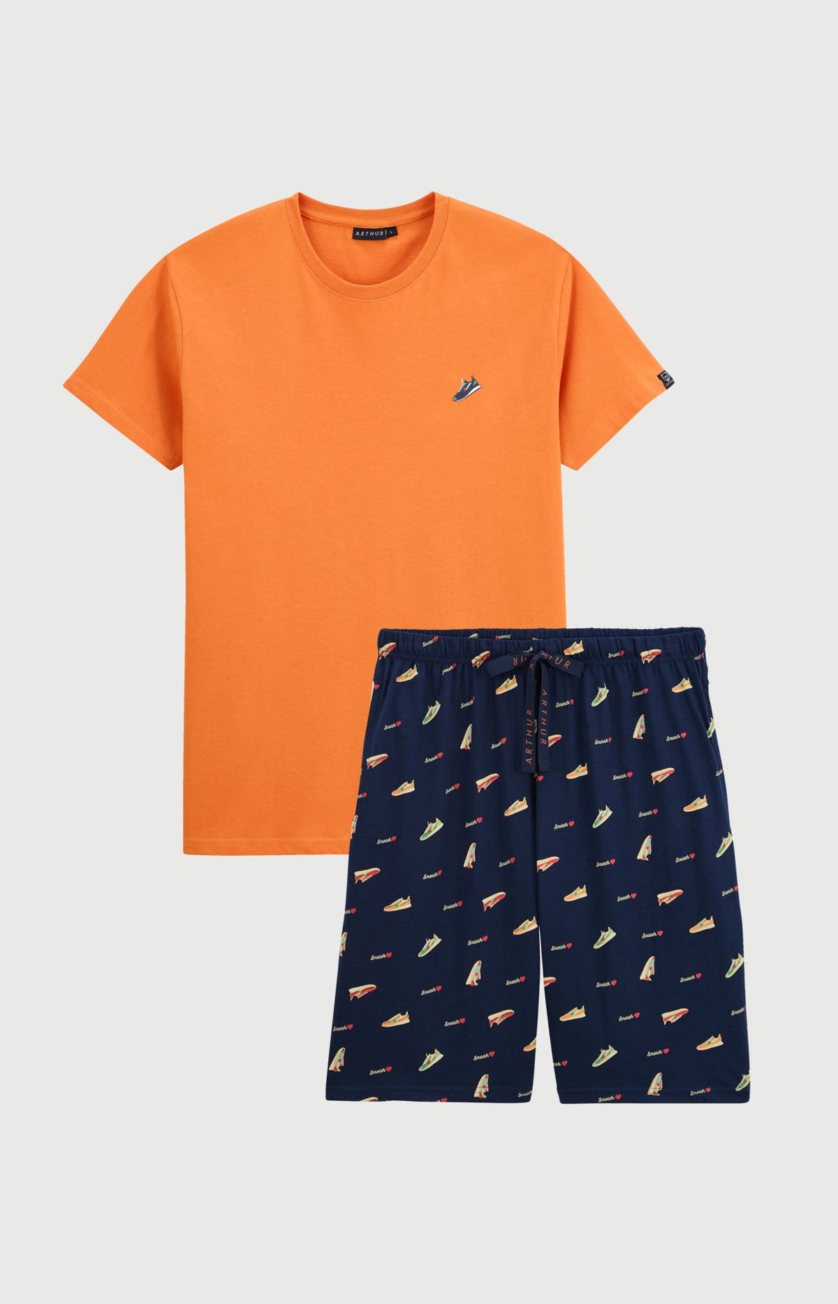 Pyjashort en jersey de coton léger Homme Baskets marine et orange 3