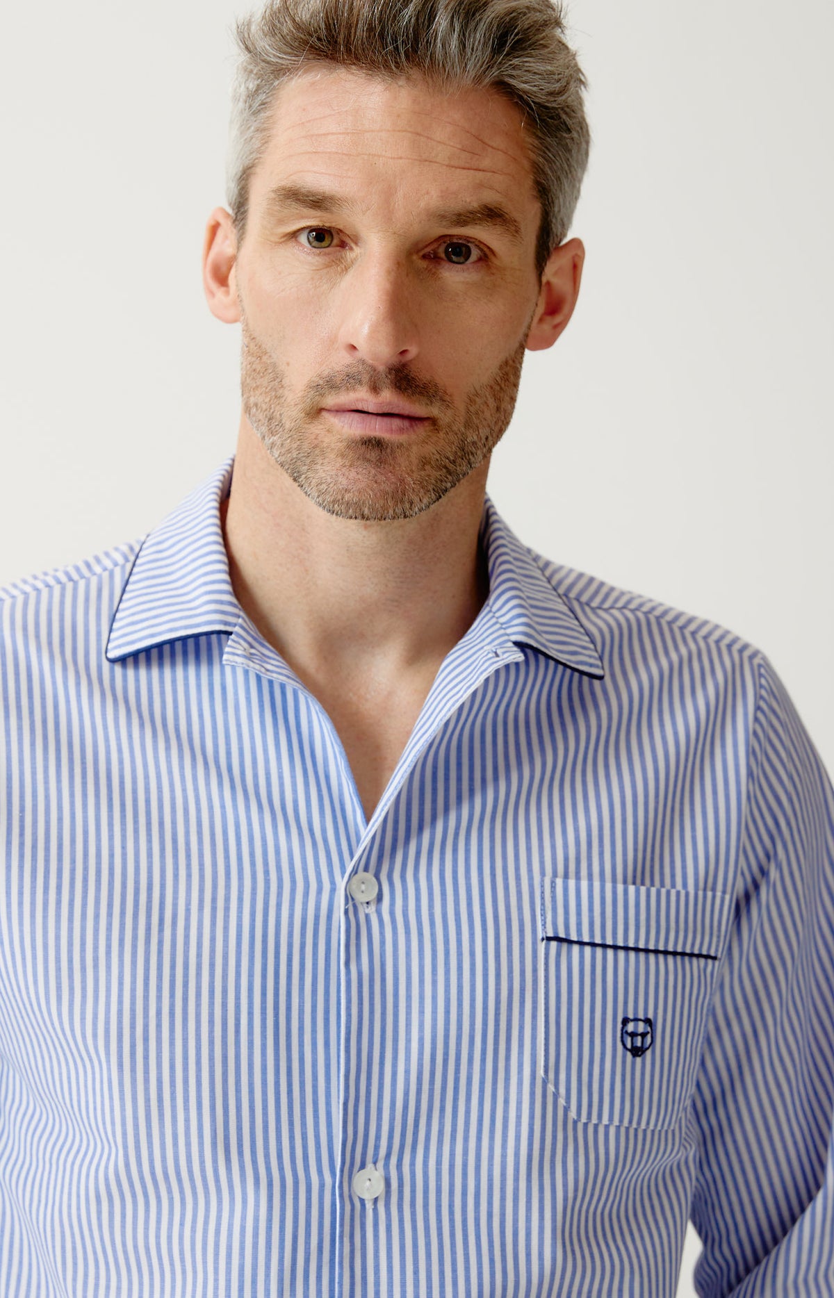 Pyjama boutonné en popeline de coton Homme Rayure Bleue bleu 2