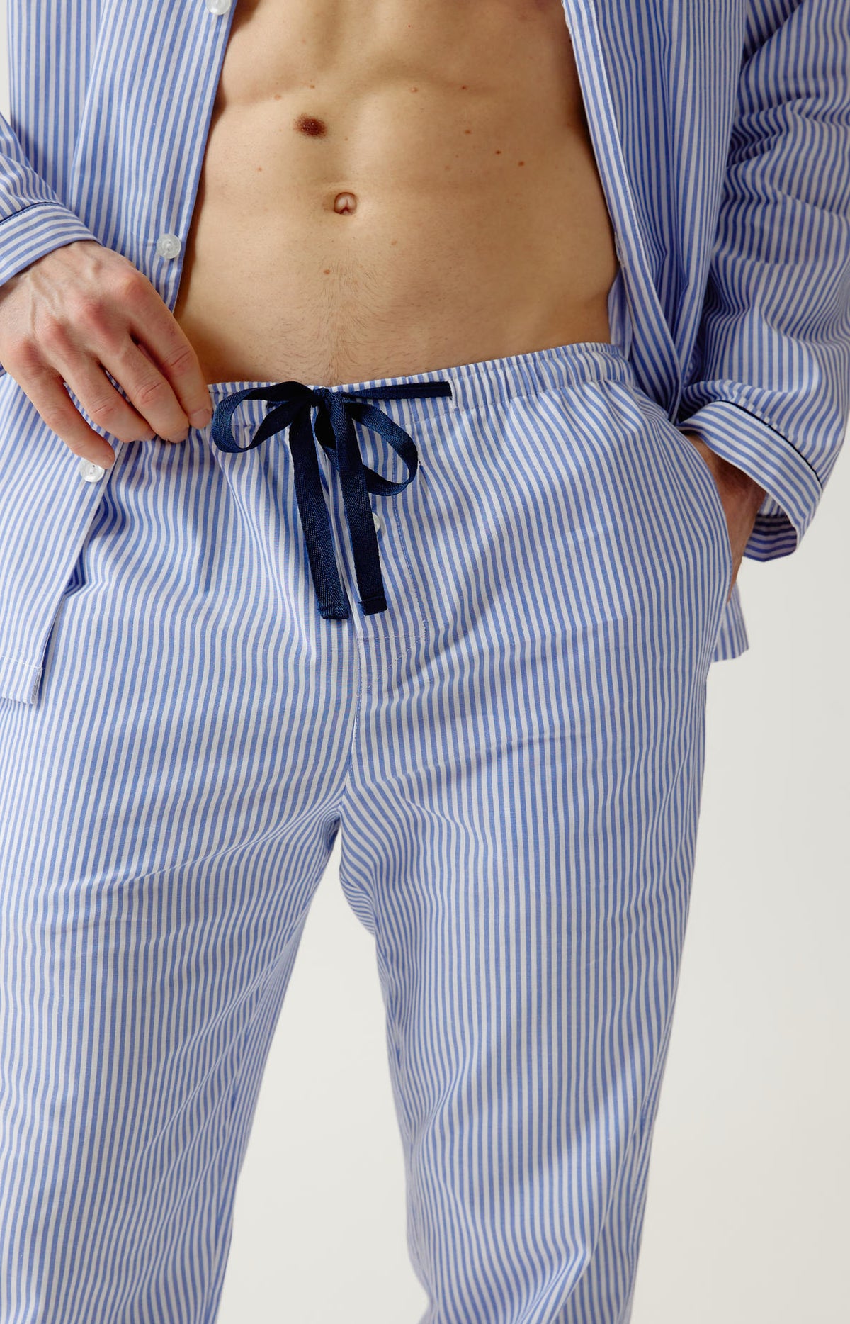 Pyjama boutonné en popeline de coton Homme Rayure Bleue bleu 4
