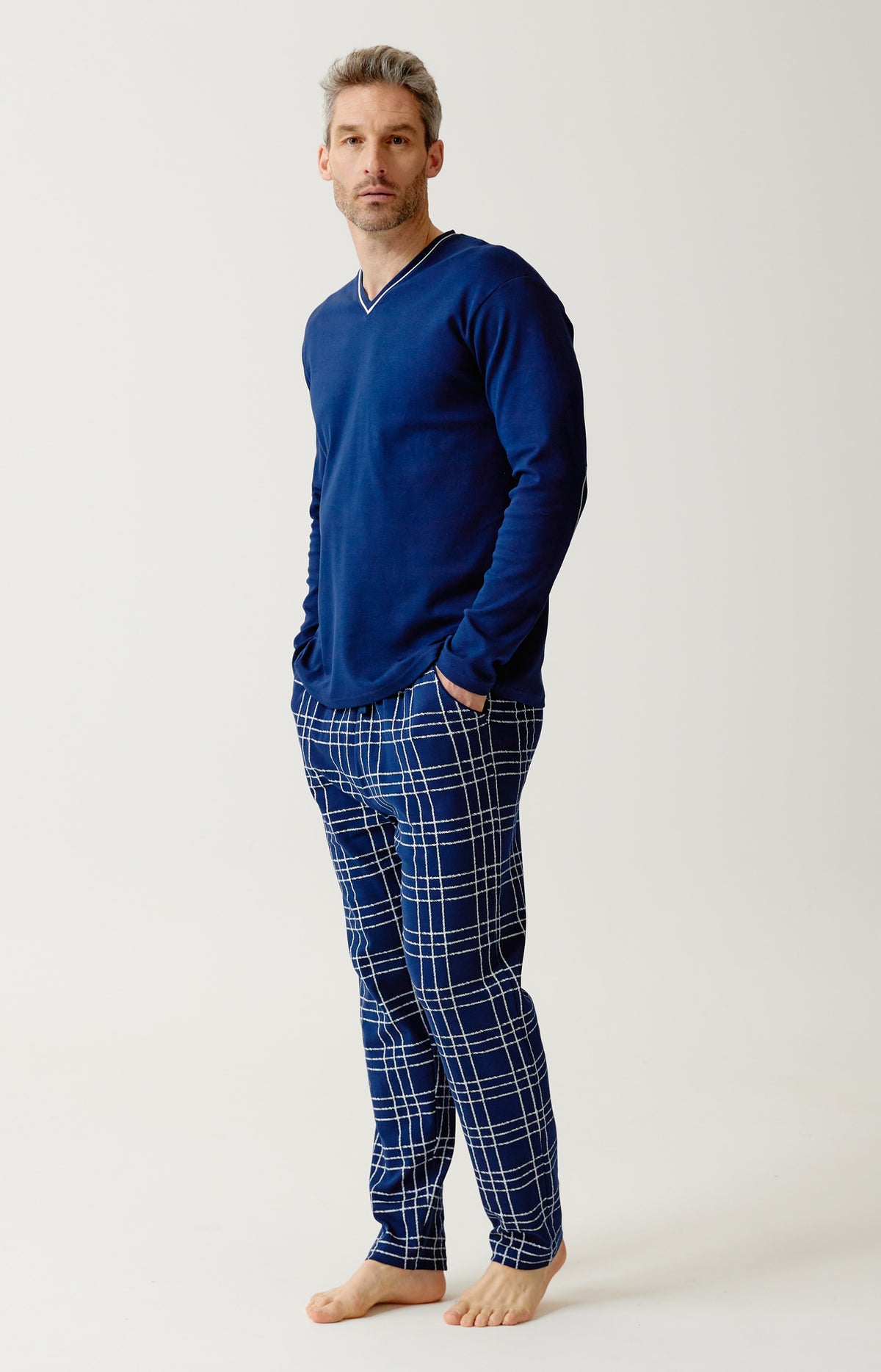 Pyjama en jersey de coton épais Homme Lewis Tradi marine 1