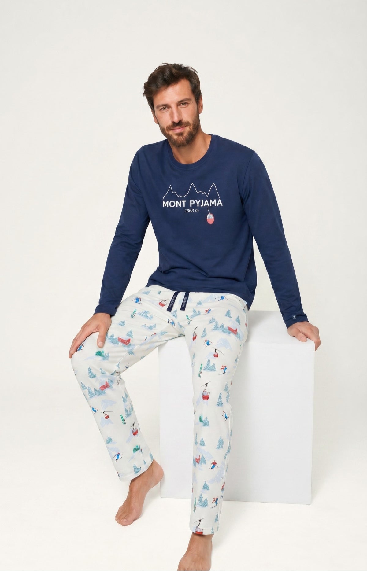 Pyjama en jersey de coton épais Homme Rêves au sommet blanc 6