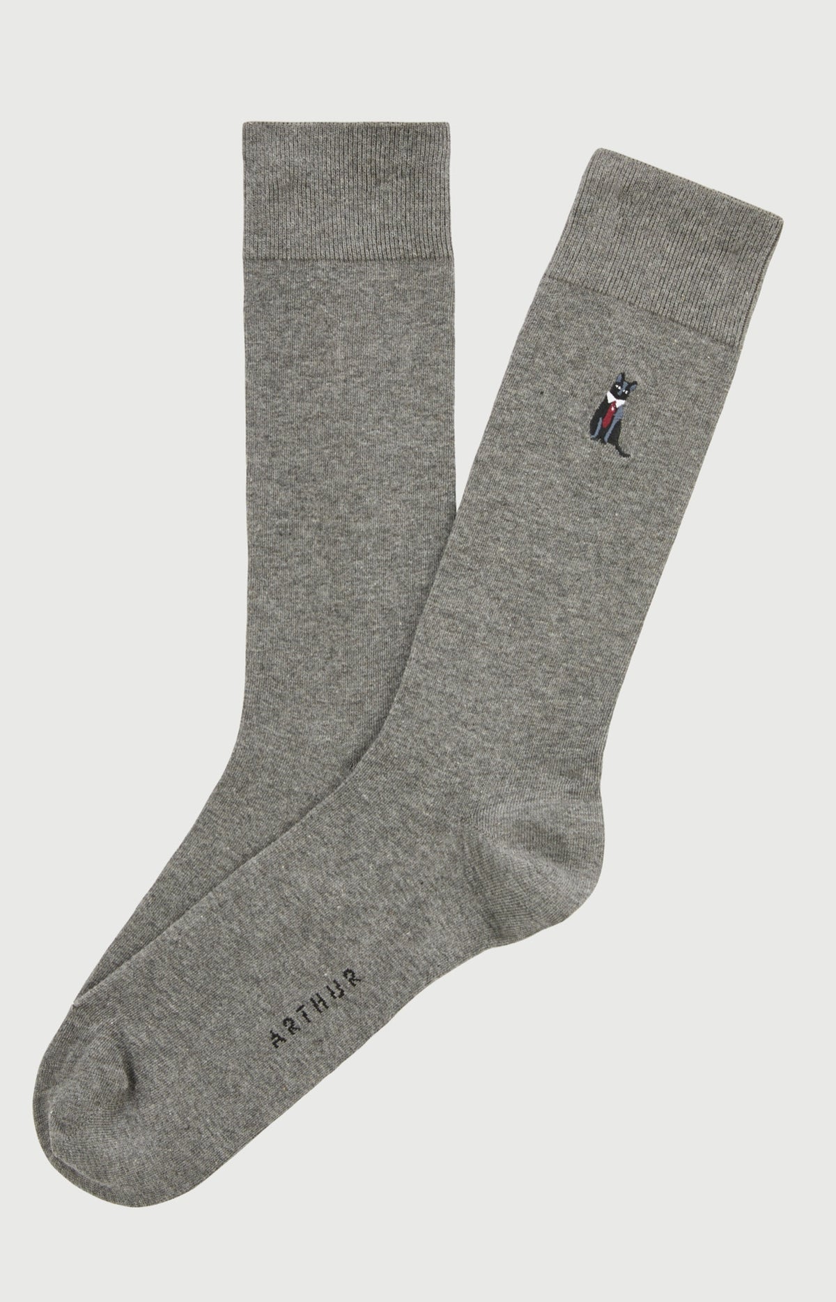 Chaussettes brodées en coton Homme Cat sup gris 1