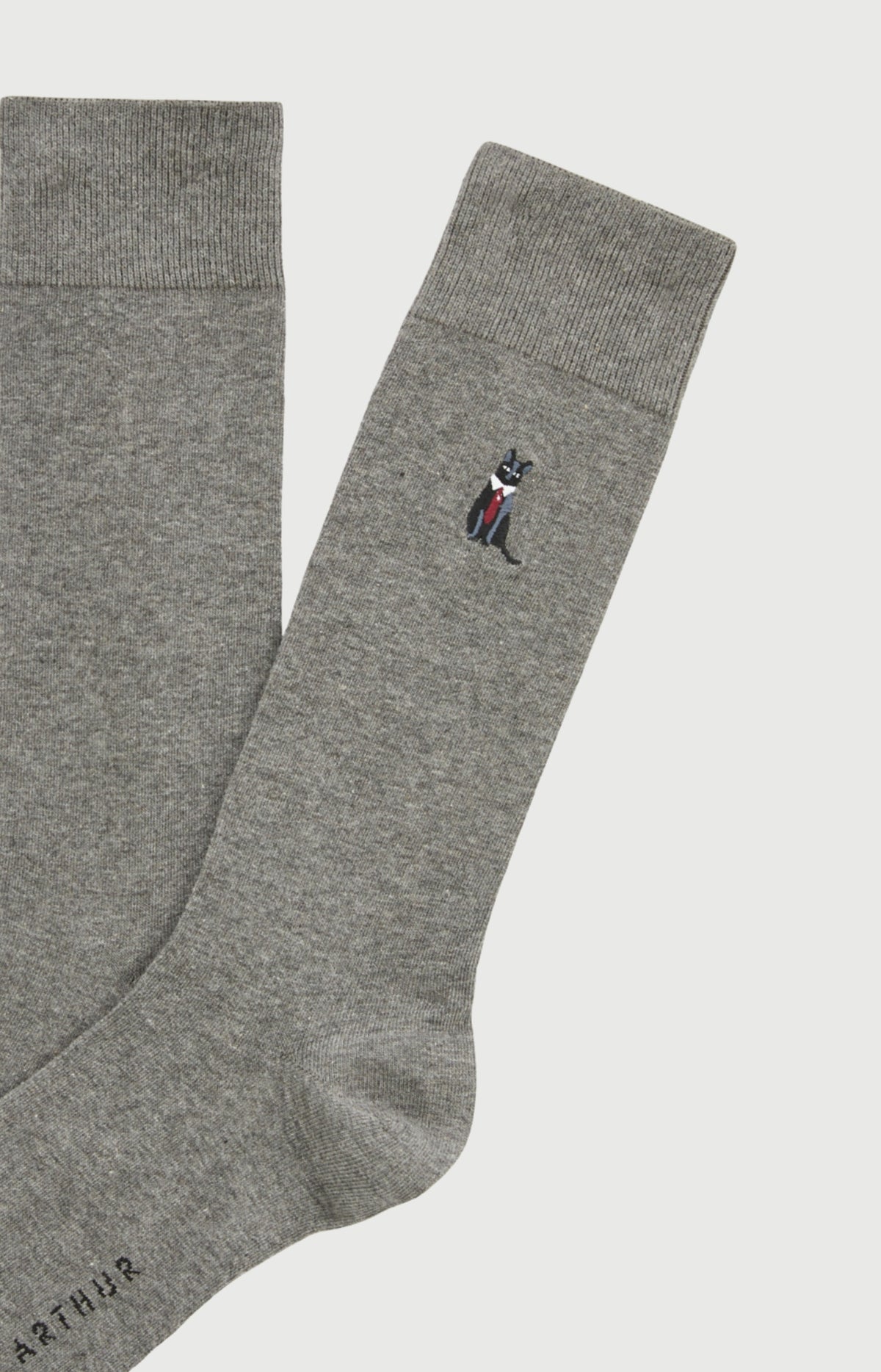 Chaussettes brodées en coton Homme Cat sup gris 2