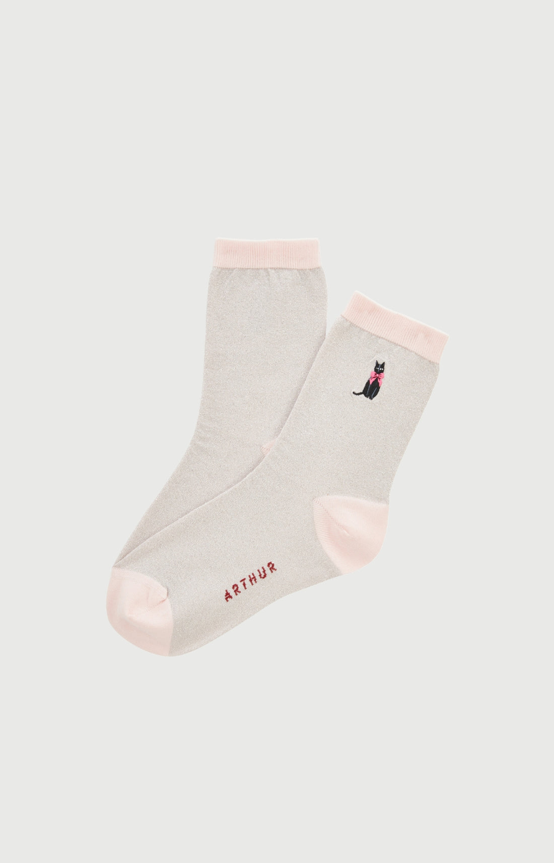 Chaussettes brodées en coton et lurex Femme Kitty rose 1