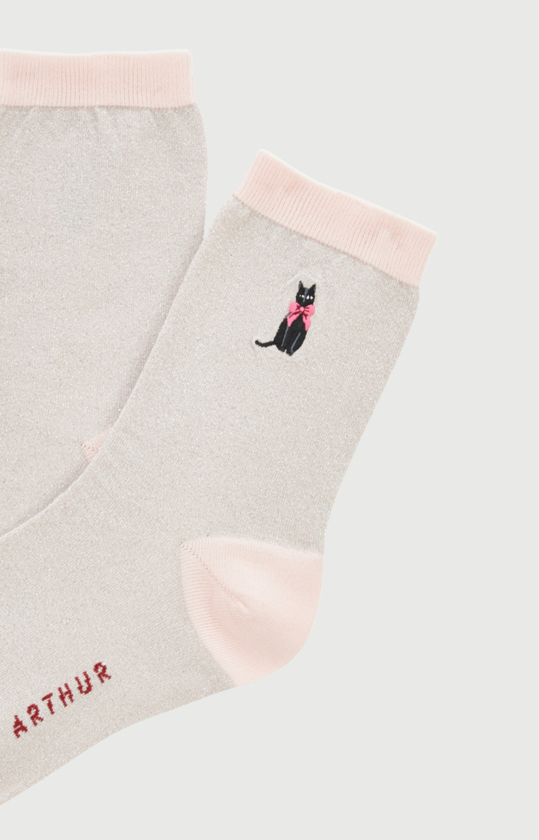 Chaussettes brodées en coton et lurex Femme Kitty rose 2