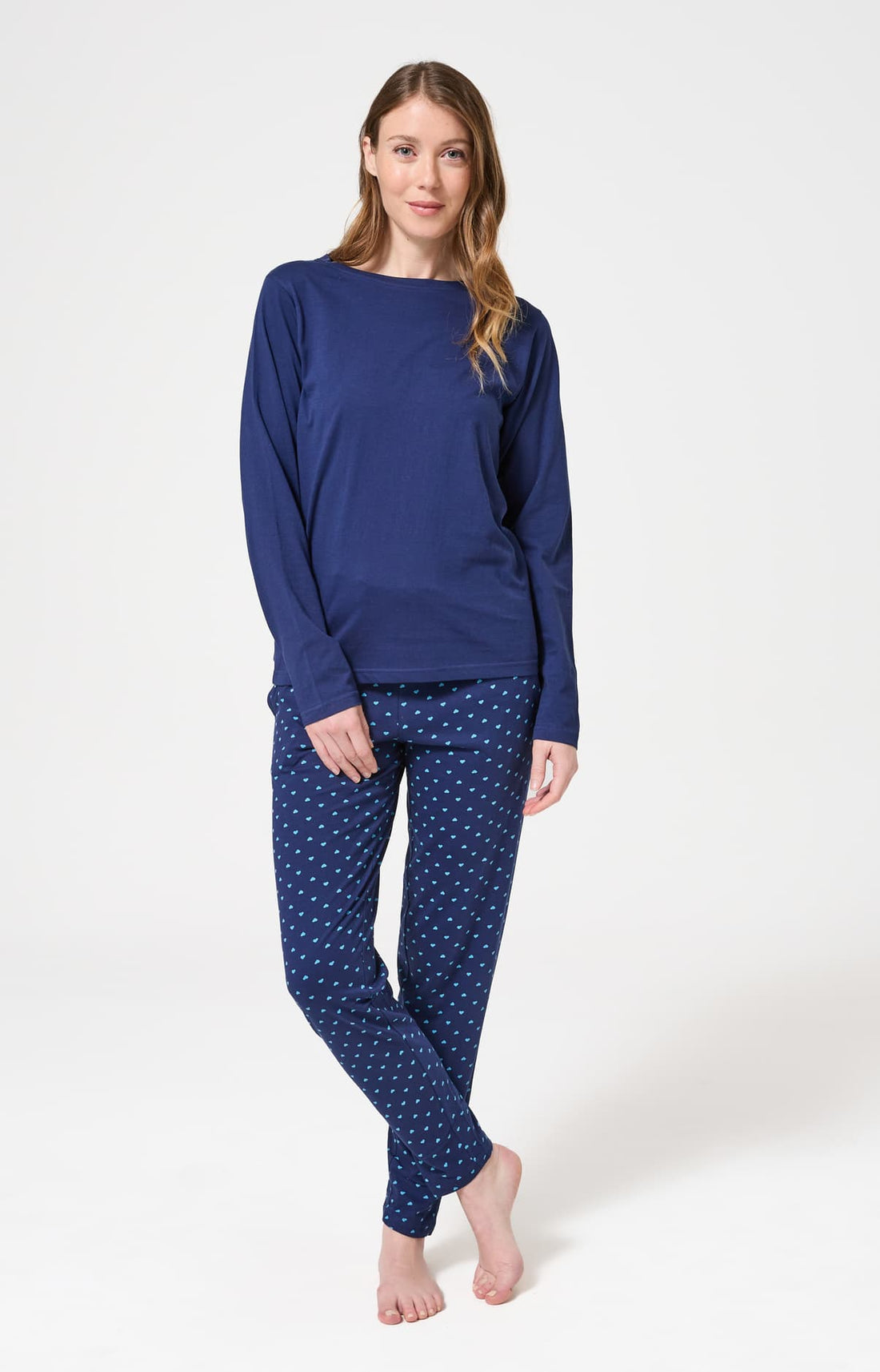 Pyjama en jersey de coton léger Femme Tradi Cœur marine 1