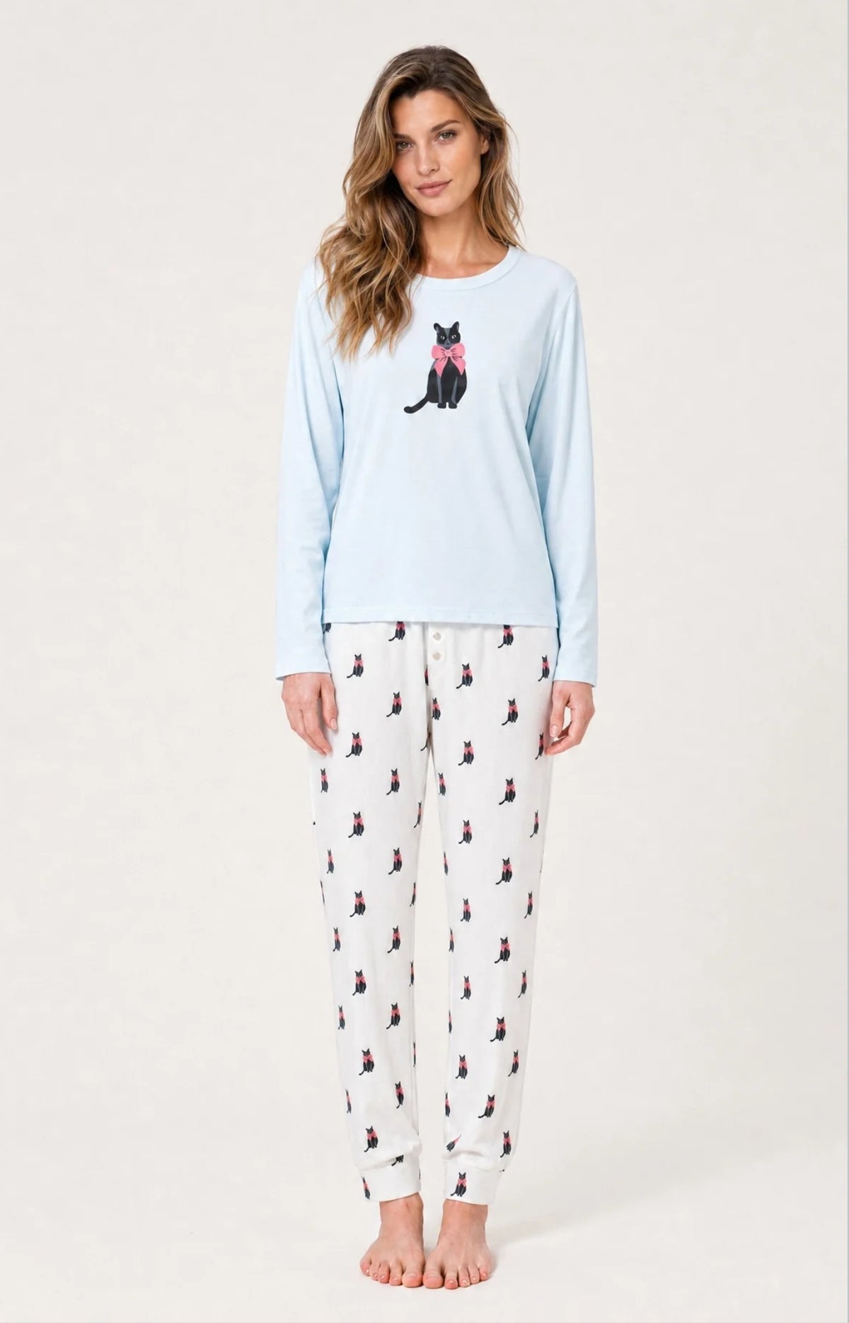 Pyjama en jersey de coton léger Femme Kitty ivoire 1