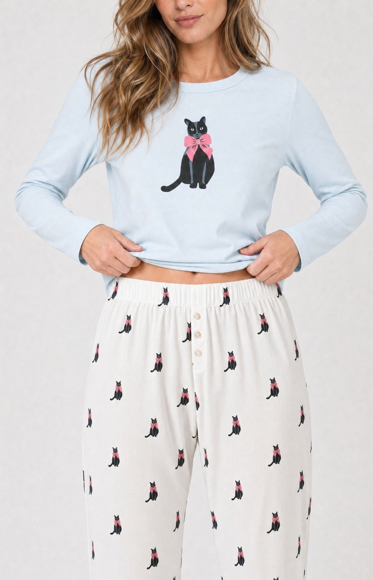 Pyjama en jersey de coton léger Femme Kitty ivoire 6