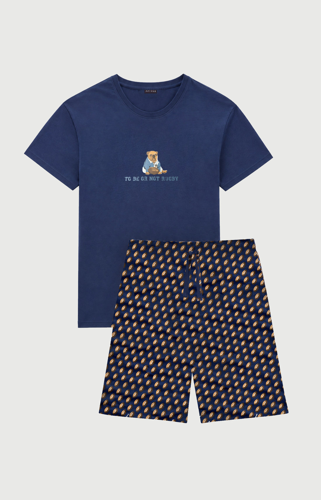 Pyjashort en jersey de coton léger Homme To be or not rugby marine 3
