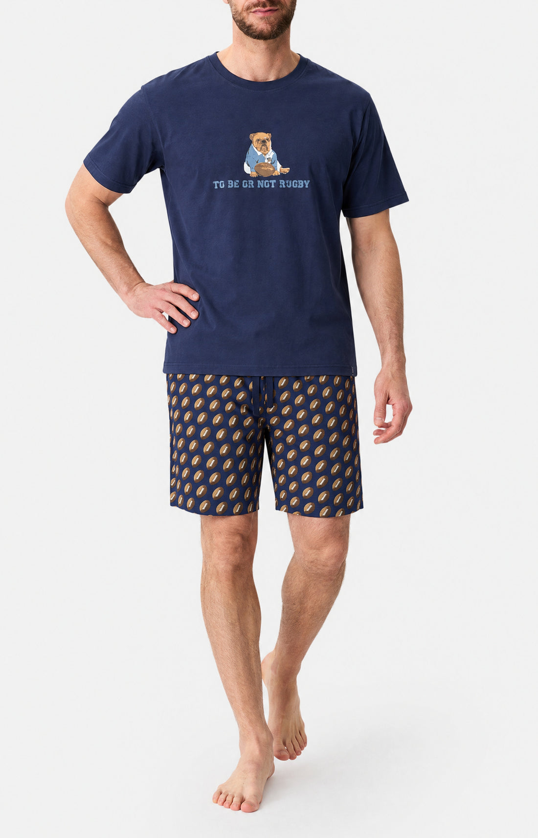 Pyjashort en jersey de coton léger Homme To be or not rugby marine 1