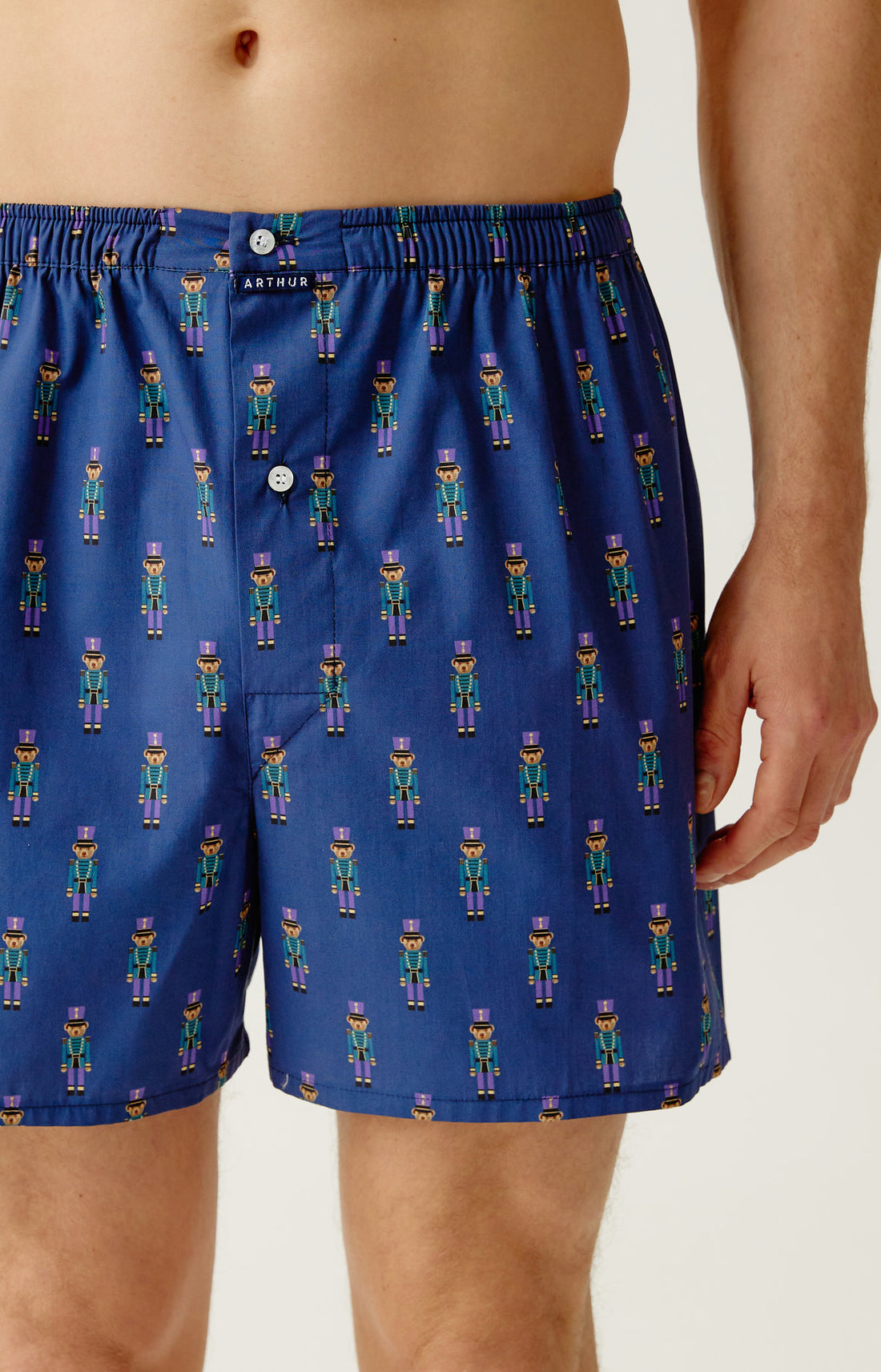 Caleçon classique en popeline de coton Homme Casse-noisette marine 1