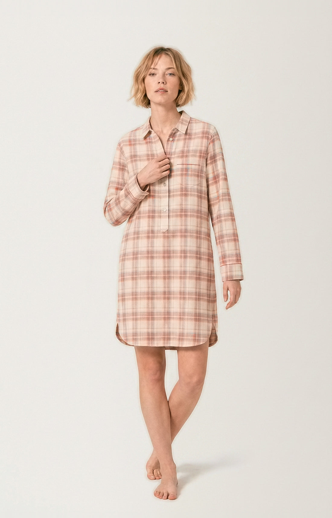 Chemise Grand-Père en flanelle de coton Femme Alix peche 1