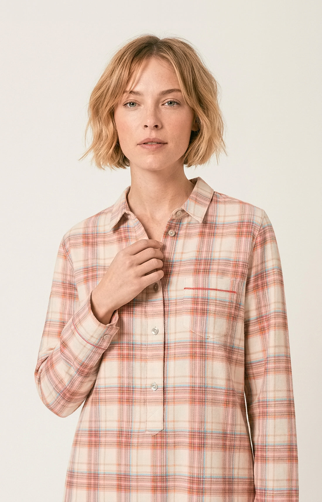 Chemise Grand-Père en flanelle de coton Femme Alix peche 2