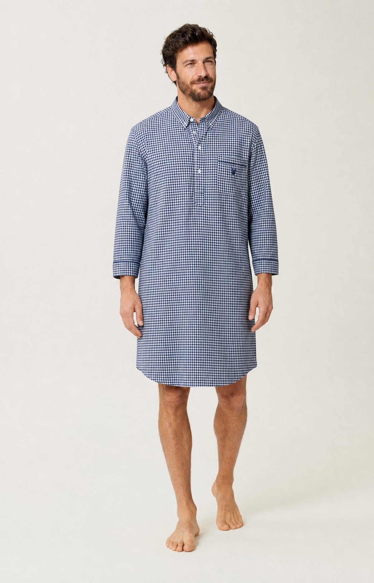 Chemise Grand-Père en flanelle de coton Homme Elie marine 1