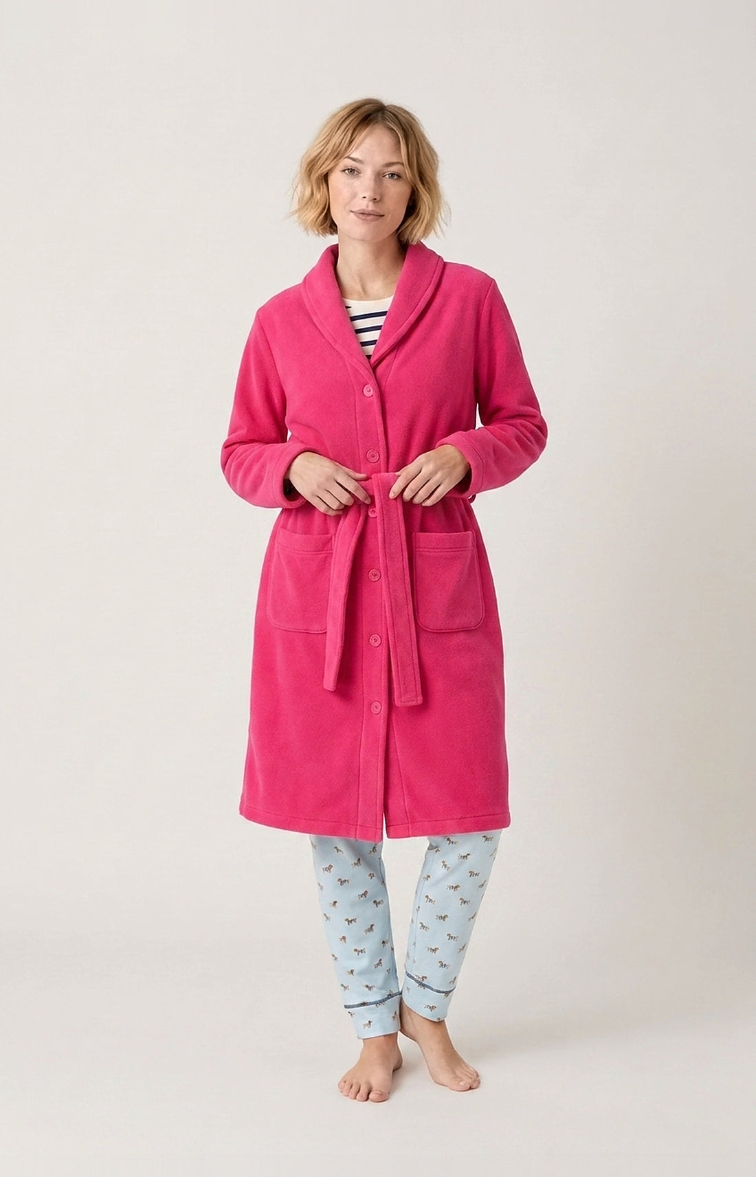 Robe de chambre en polaire Femme Kitty fushia 1