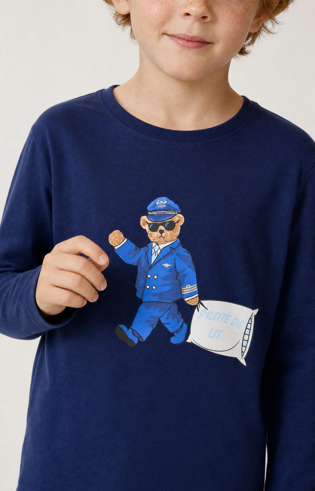 Pyjama enfant en jersey de coton léger Pilote de lit marine 2