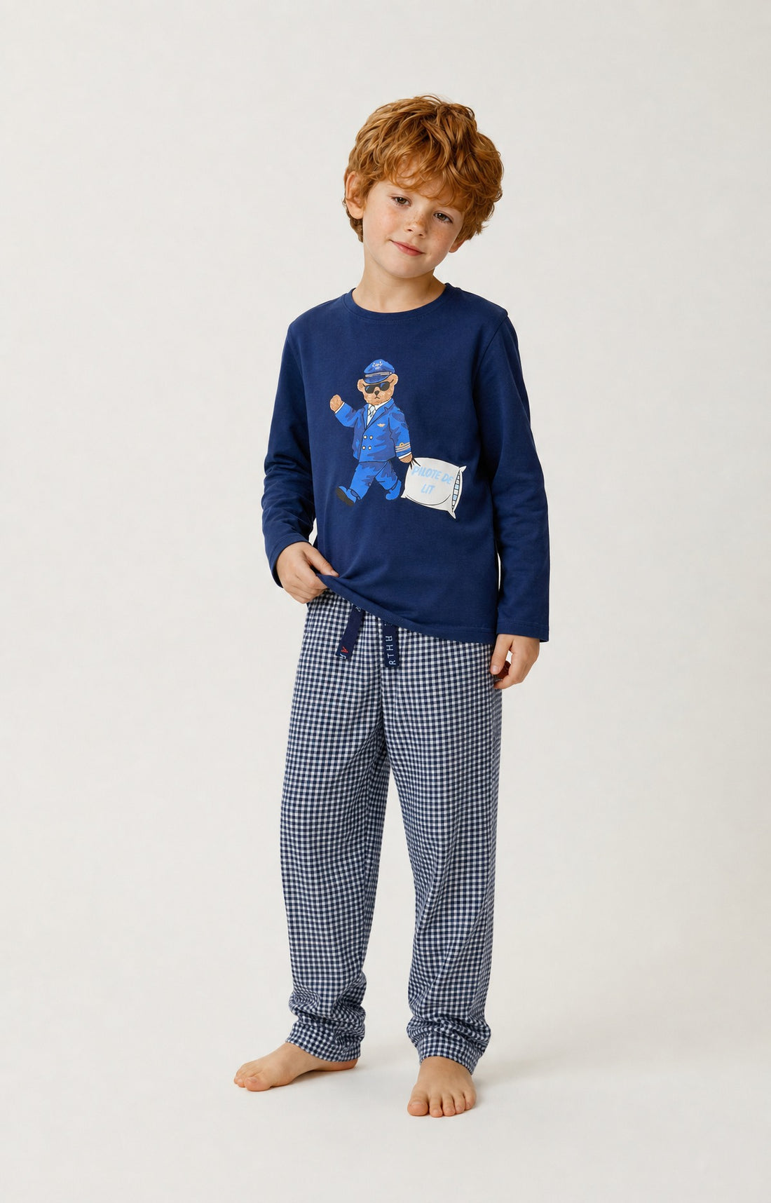 Pyjama enfant en jersey de coton léger Pilote de lit marine 1