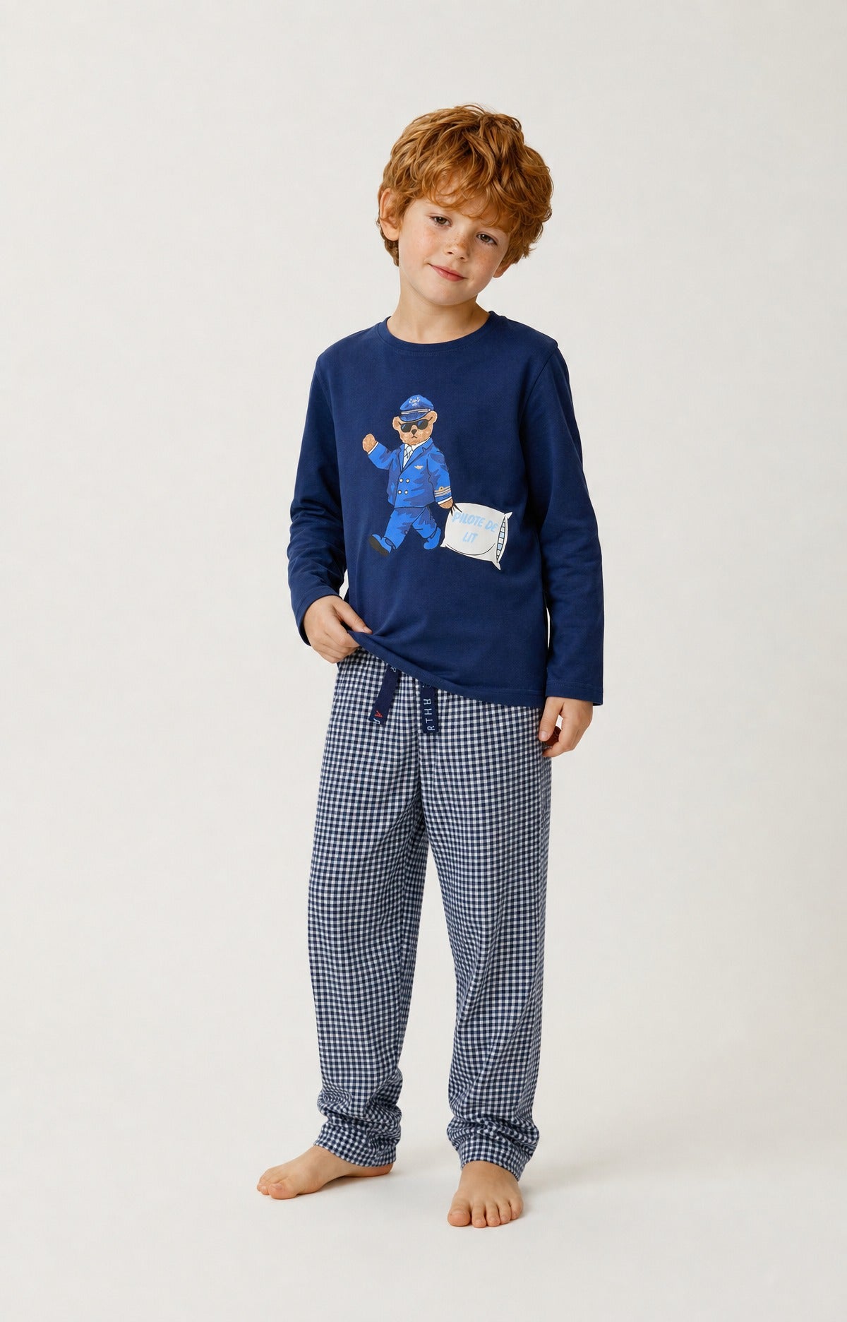 Pyjama enfant en jersey de coton léger Pilote de lit marine 1