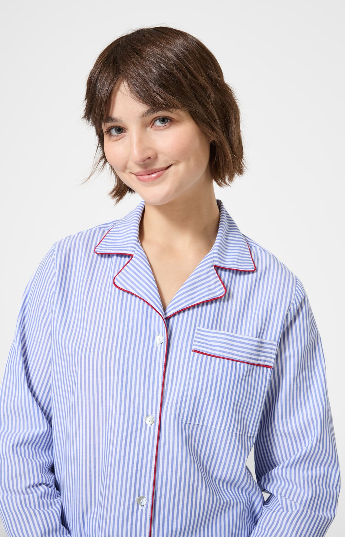 Pyjama boutonné en popeline de coton Femme à rayures bleu 2