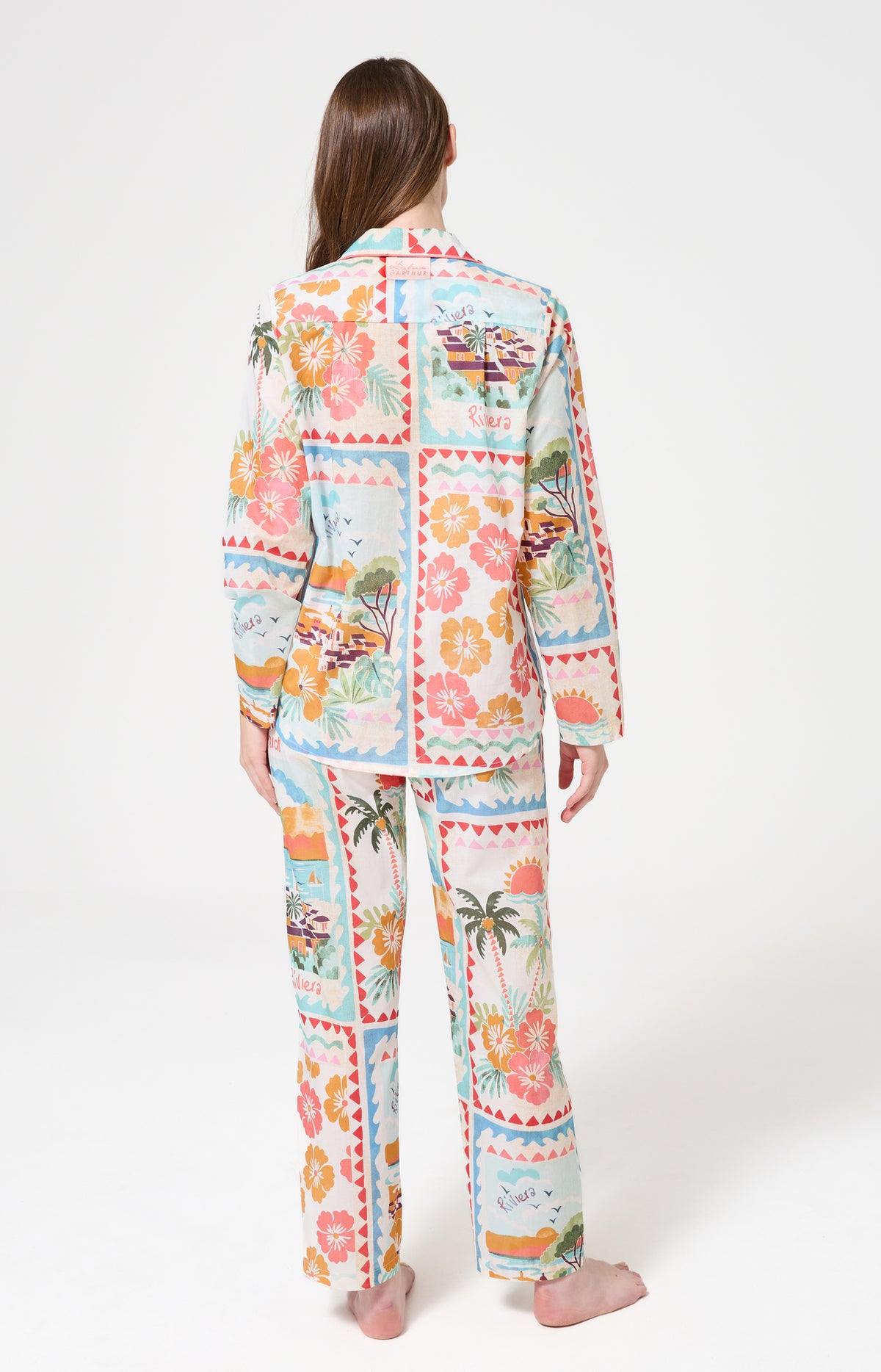 Pyjama Femme French Riviera Manches longues Imprimé carte postale et fleurs multicolores 5