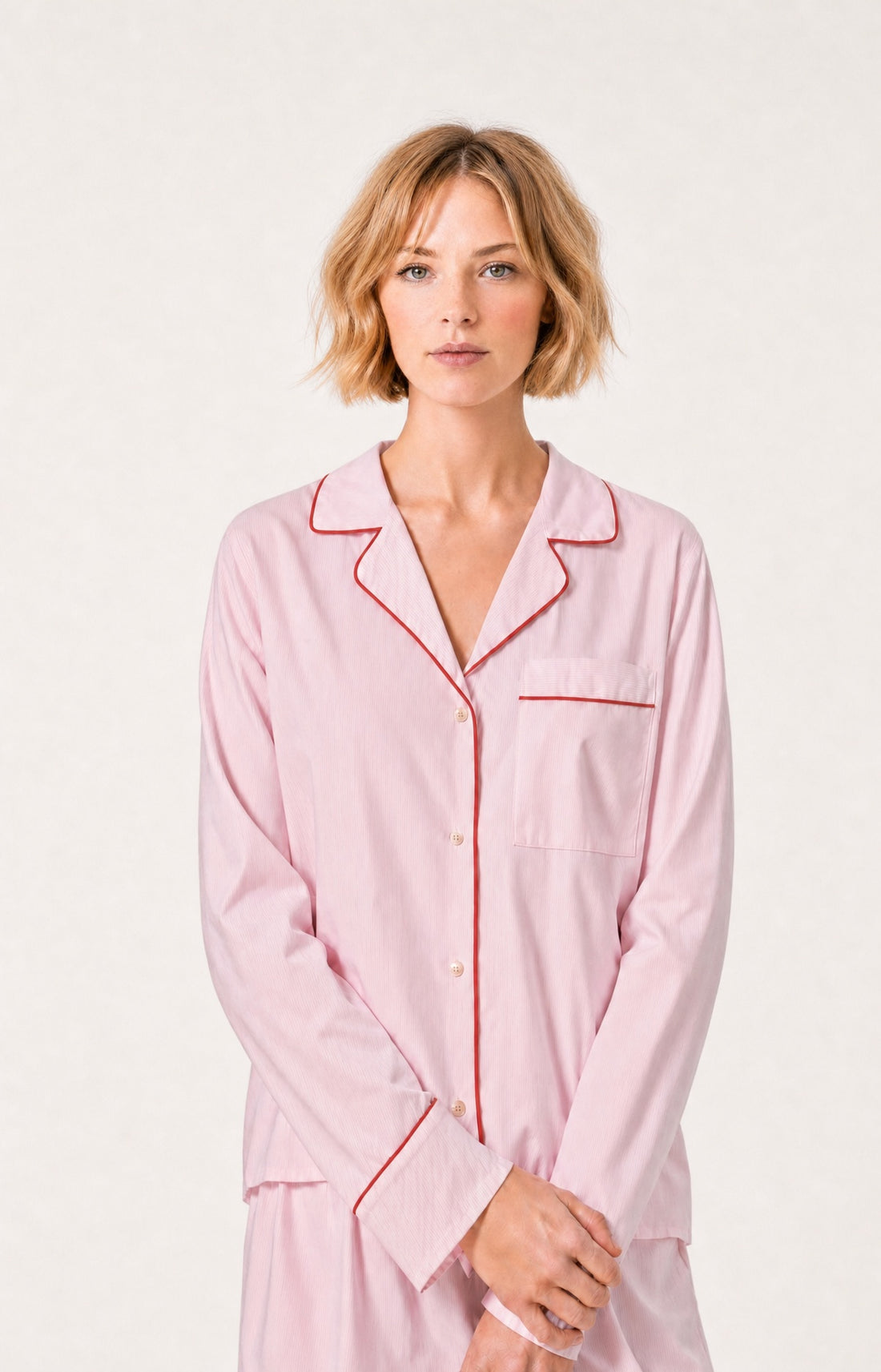 Pyjama boutonné en popeline de coton Femme Constance rose 2