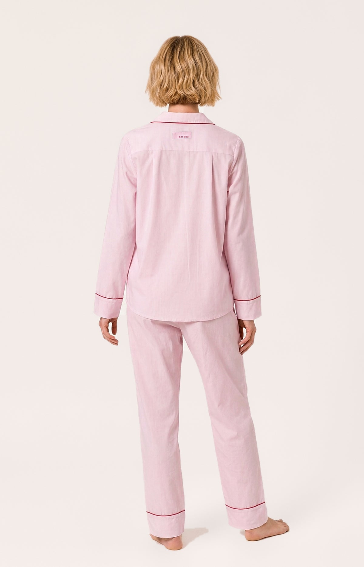 Pyjama boutonné en popeline de coton Femme Constance rose 5