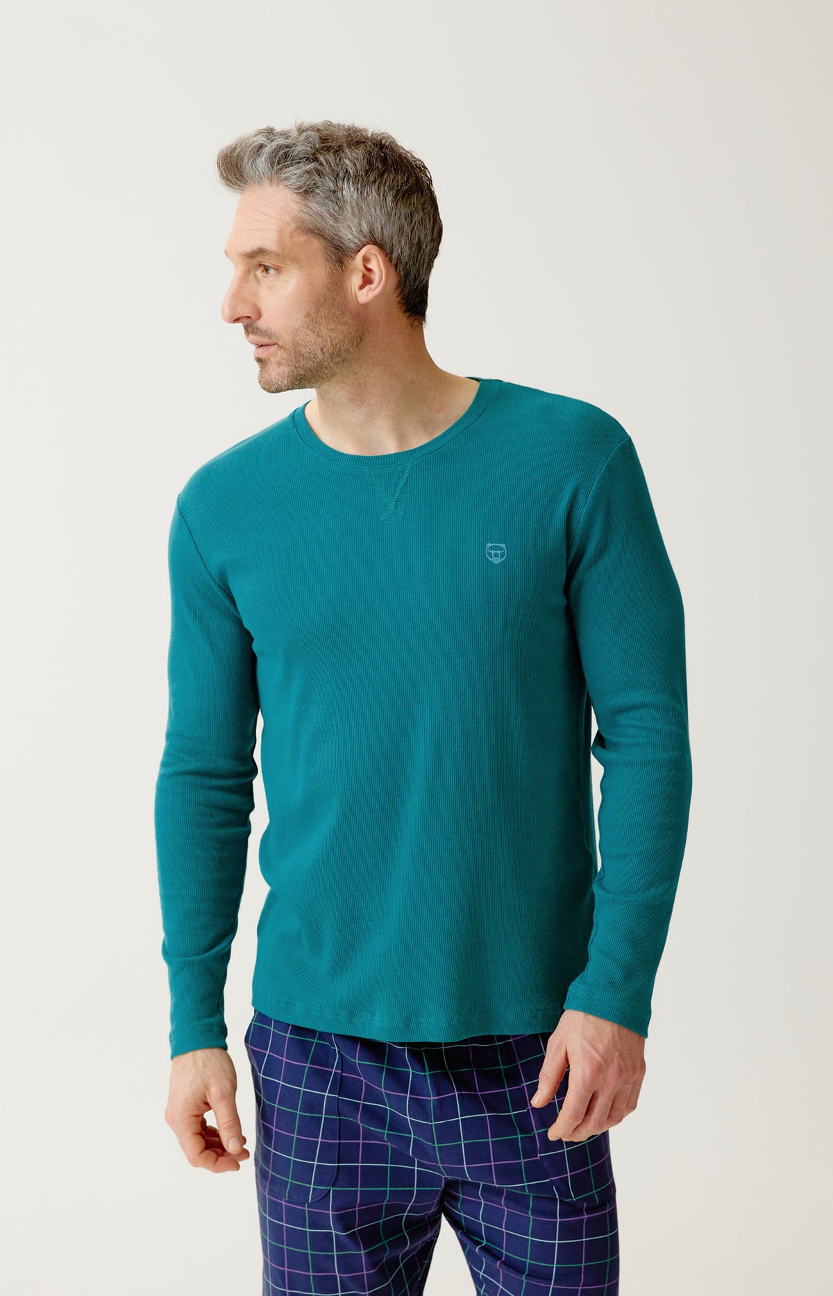 Tee-shirt manches longues en jersey de coton et modal Homme Sapin vert 1