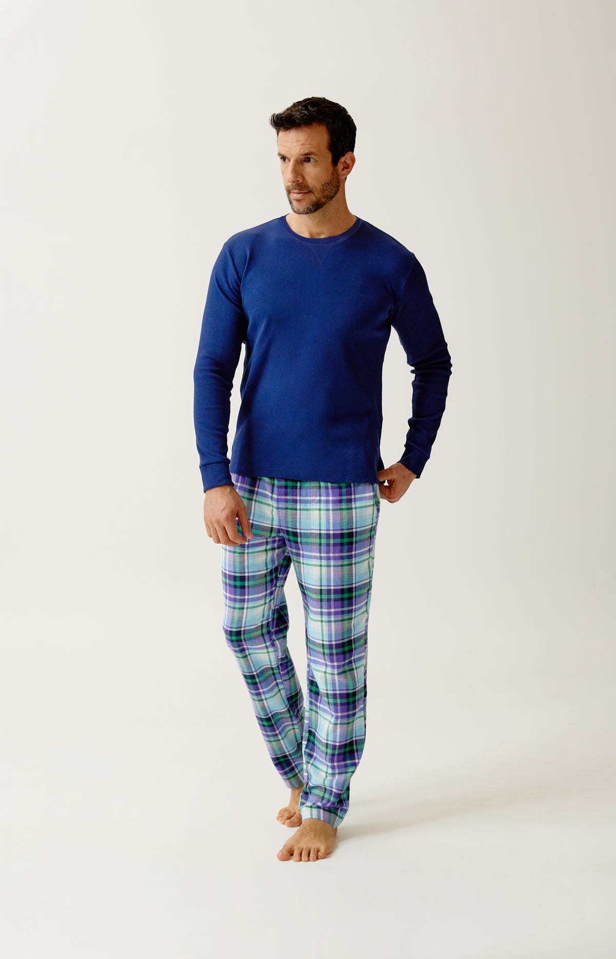 Tee-shirt manches longues en jersey de coton et modal Homme Minuit marine 4