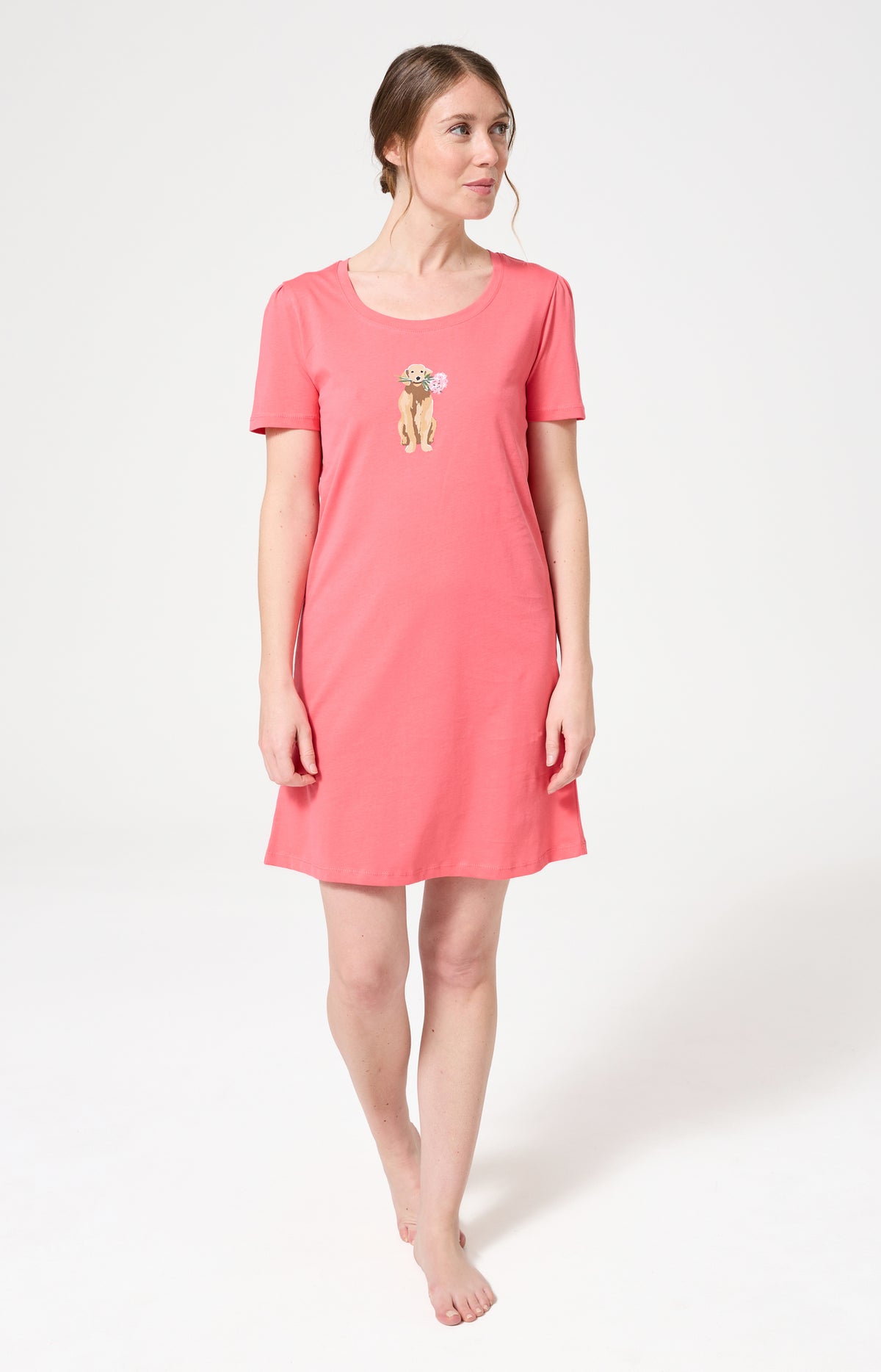 Chemise de nuit Femme Nina Manches courtes Imprimé chien labrador avec fleurs 1