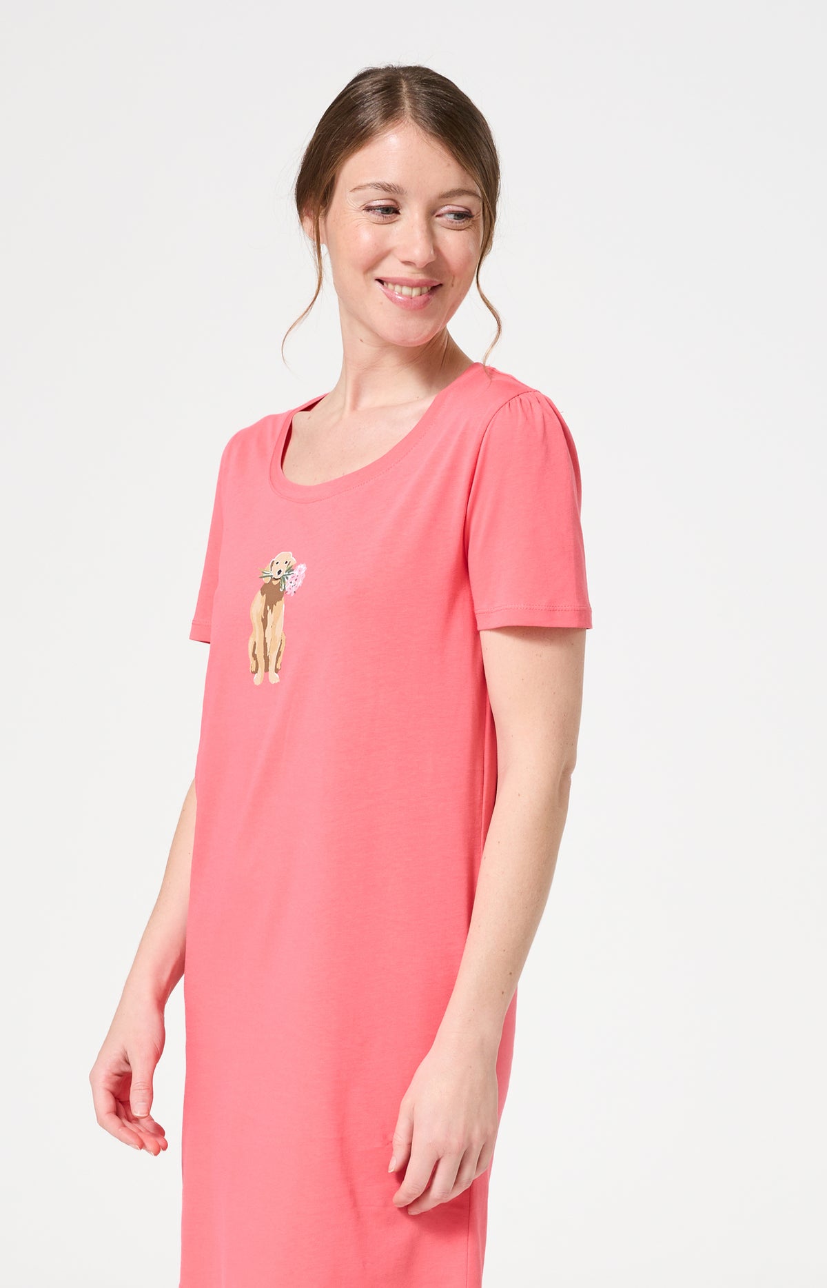 Chemise de nuit Femme Nina Manches courtes Imprimé chien labrador avec fleurs 5