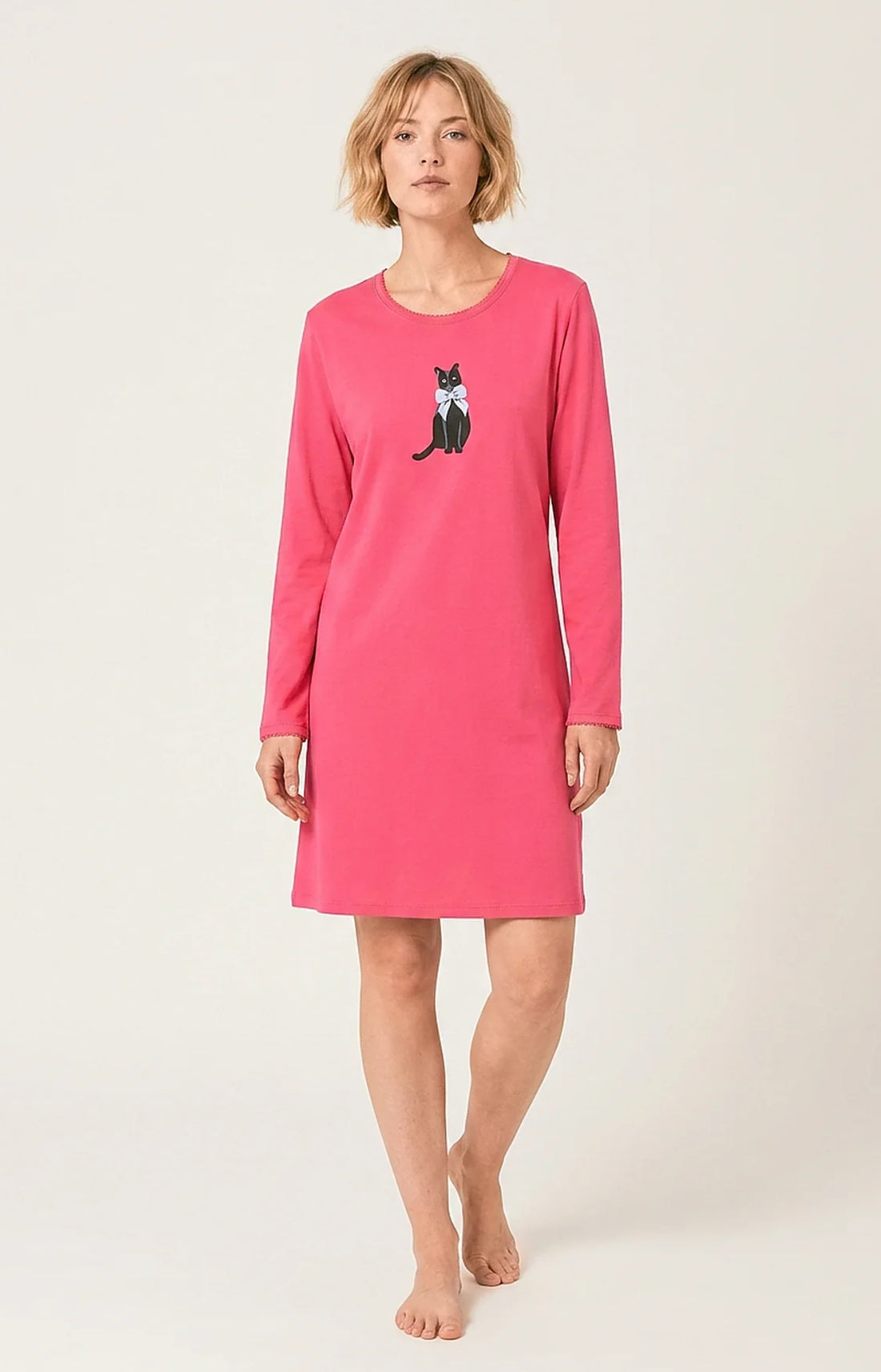Chemise de nuit en jersey de coton Femme Kitty fushia 1