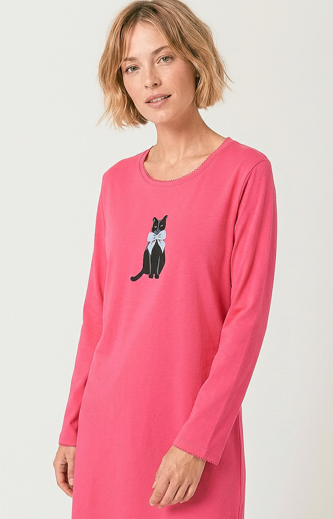 Chemise de nuit en jersey de coton Femme Kitty fushia 2
