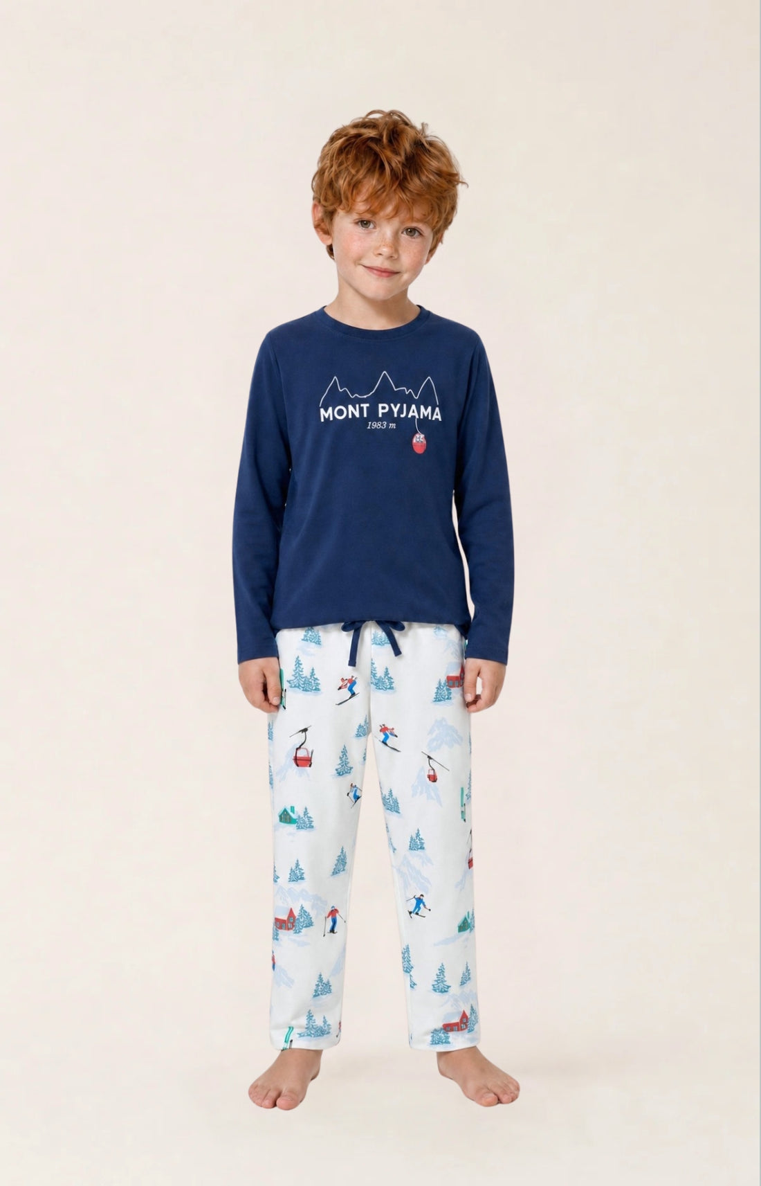 Pyjama enfant en jersey de coton épais Rêves au sommet blanc 1