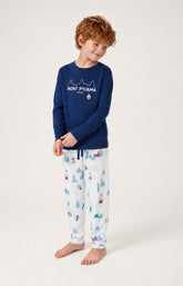 Pyjama enfant en jersey de coton épais Rêves au sommet blanc 4