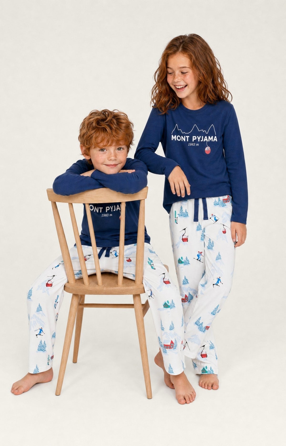Pyjama enfant en jersey de coton épais Rêves au sommet blanc 7