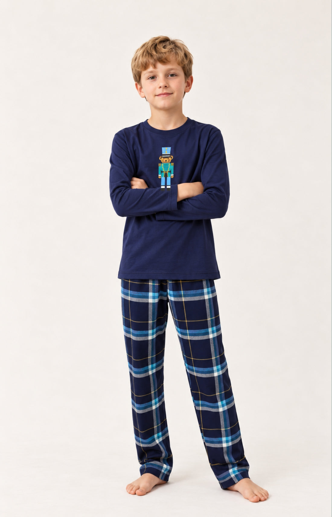 Pyjama enfant en jersey et flanelle de coton Mark marine 1