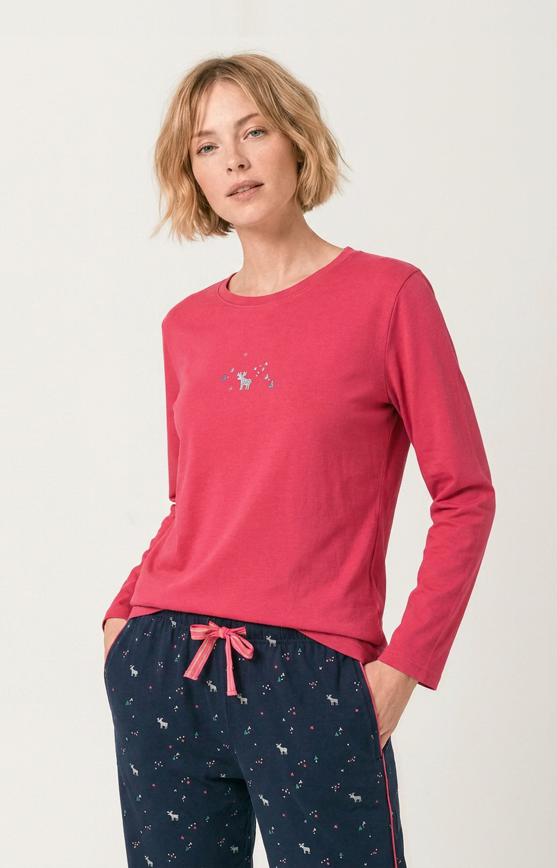 Pyjama en jersey de coton épais Femme Cerf d&