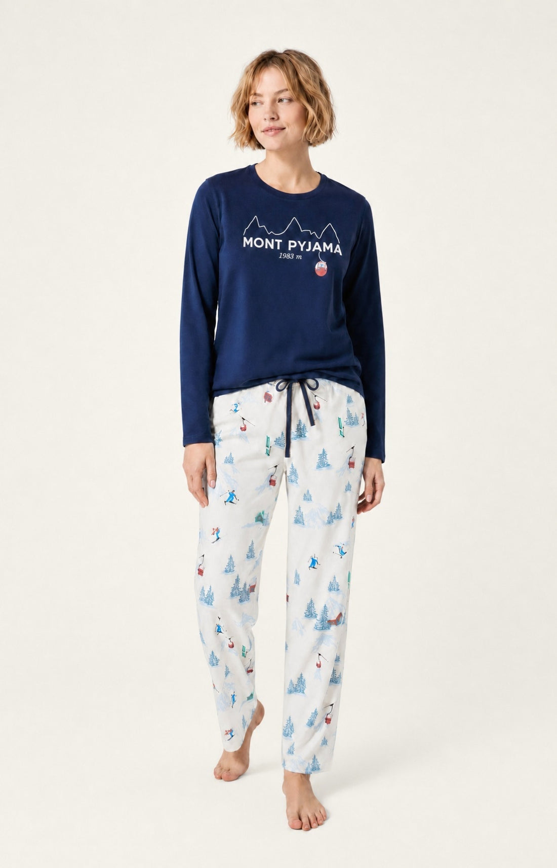 Pyjama en jersey de coton épais Femme Rêves au sommet blanc 1