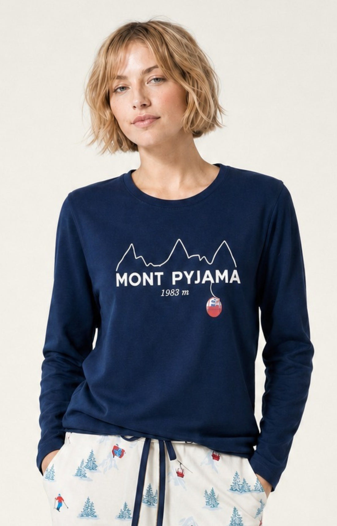 Pyjama en jersey de coton épais Femme Rêves au sommet blanc 2