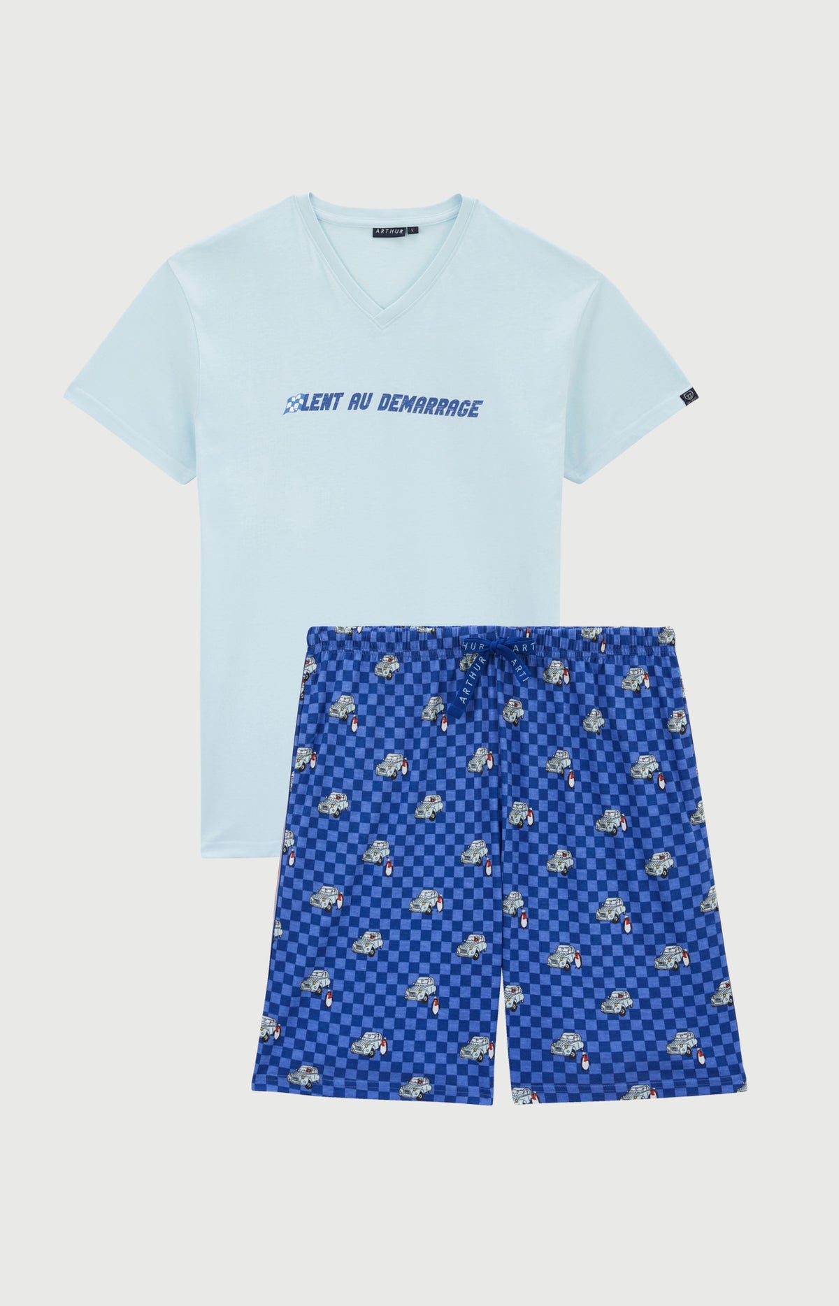 Pyjashort en jersey de coton léger Homme Lent au démarrage bleu 3