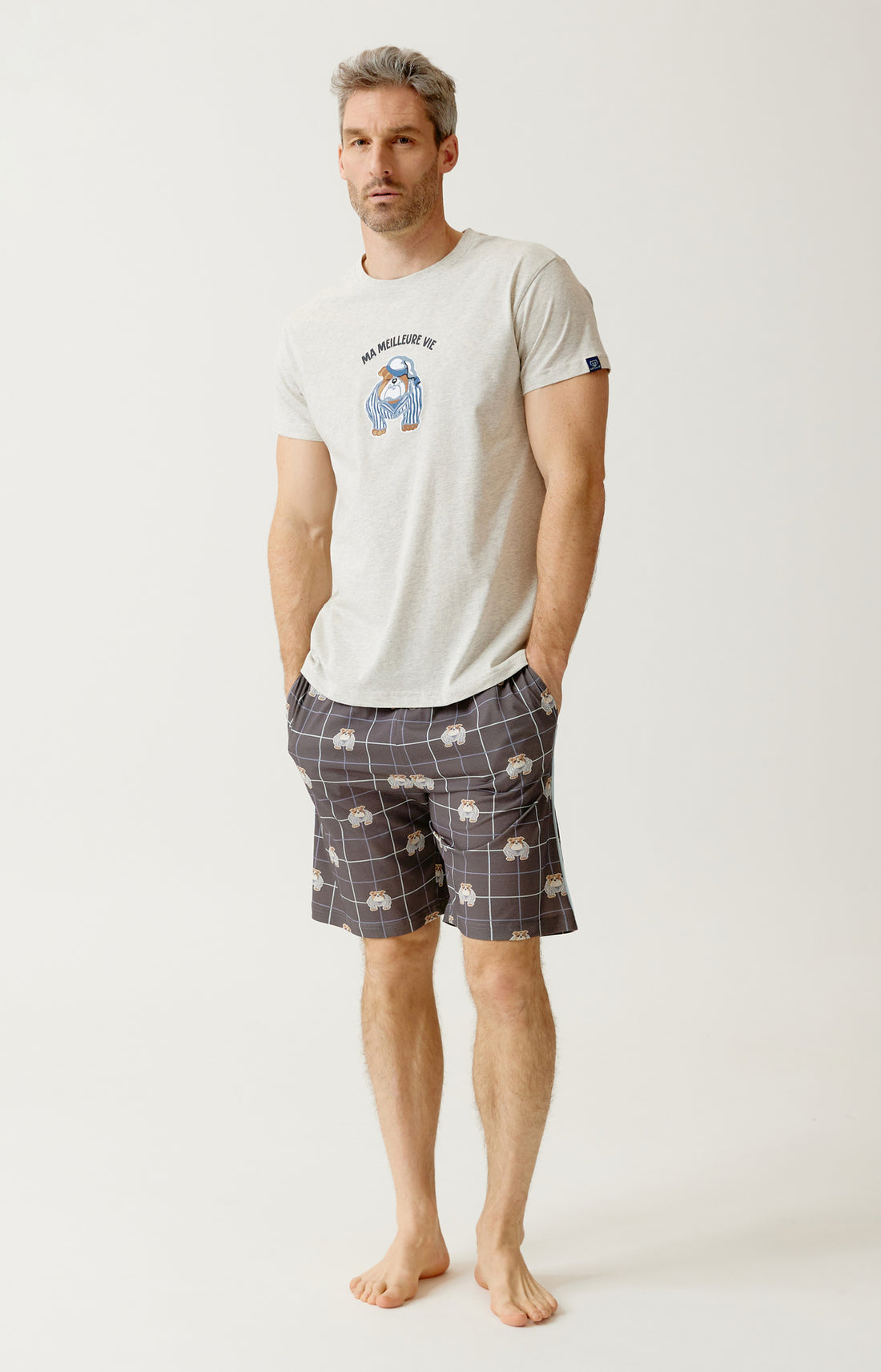 Pyjashort en jersey de coton léger Homme Ma meilleure vie ebony 1