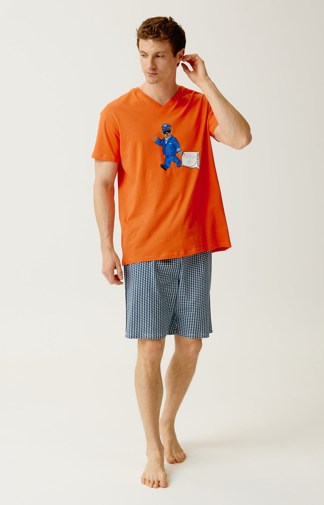 Pyjashort en jersey de coton léger Homme Pilote de lit marine 1