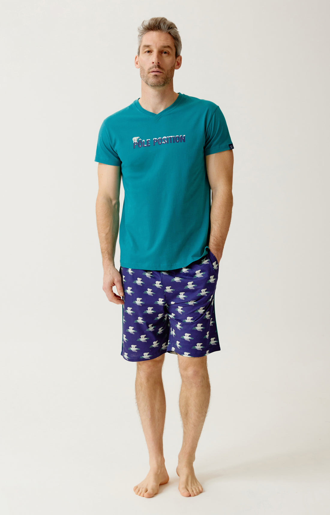 Pyjashort en jersey de coton léger Homme Pôle position marine 1