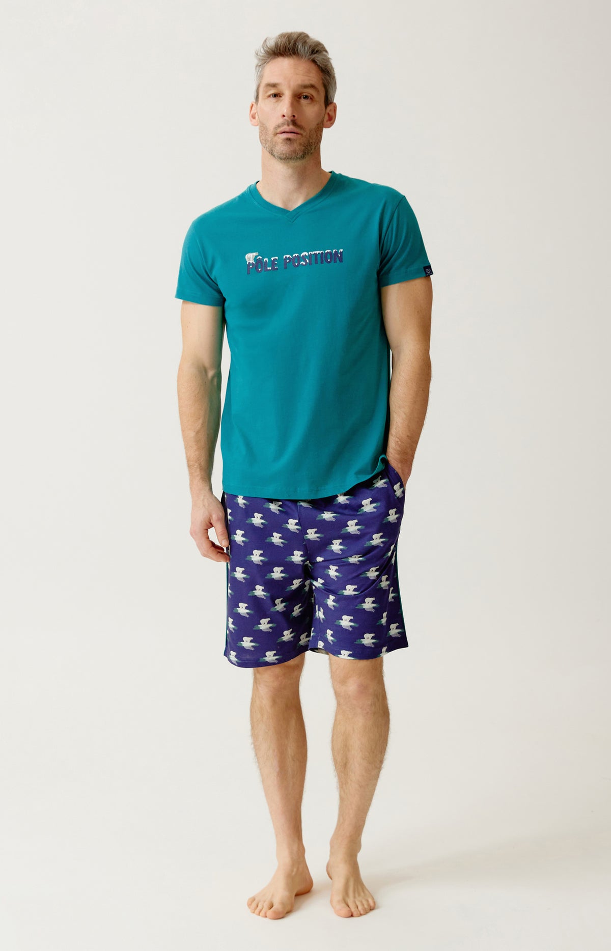 Pyjashort en jersey de coton léger Homme Pôle position marine 1