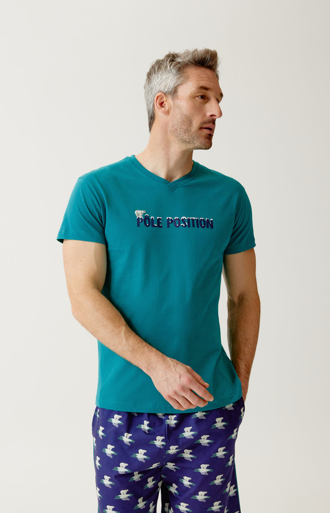 Pyjashort en jersey de coton léger Homme Pôle position marine 2