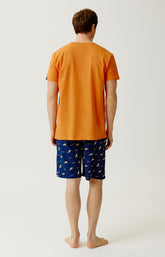 Pyjashort en jersey de coton léger Homme Baskets marine et orange 5